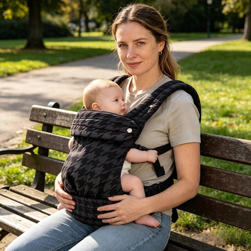 Porte bébé voyage gris avec système de fixation sécurisé