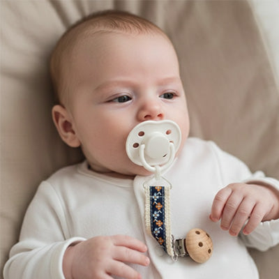 attache tétine bébé allongé confortablement