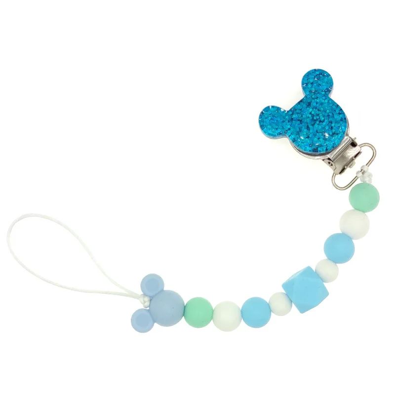 attache tetine silicone bébé bleu