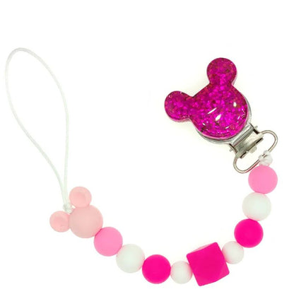 attache tetine silicone bébé rose