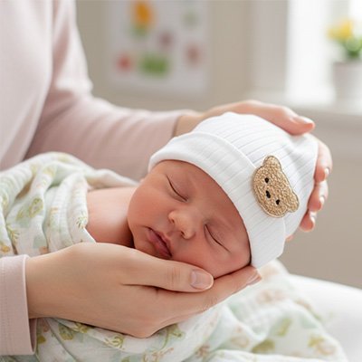 bébé endormi avec bonnet bebe naissance blanc