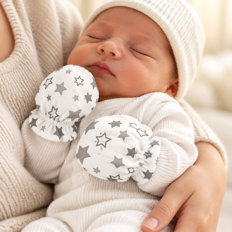 bébé endormi avec moufles bébé respirantes