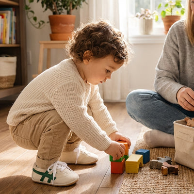 bebe jouant dans ses chaussures bebe