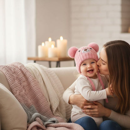 bébé maman heureux du bonnet bébé rose