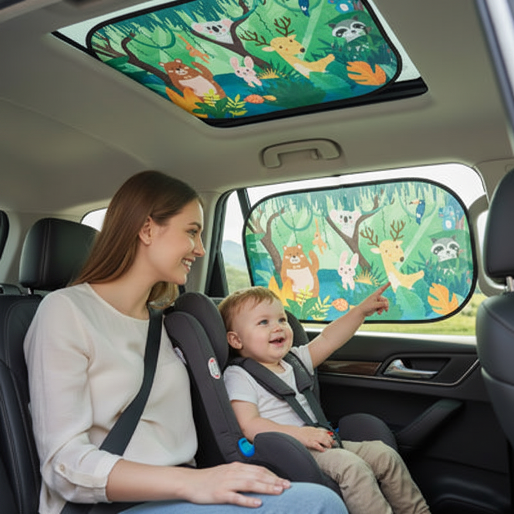 bébé pointant motifs animaux du pare soleil bebe voiture