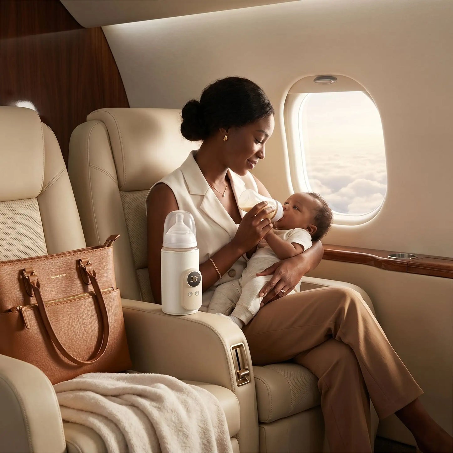 bébé prend biberon en avion chauffe biberon nomade