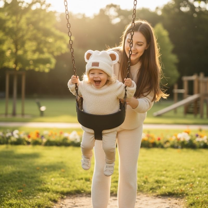 bonnet bebe beige pratique pendant les jeux dans jardin
