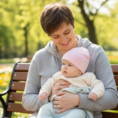 Bonnet bébé fille avec bord côtelé au parc