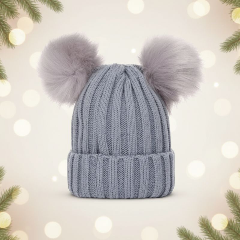 bonnet bebe fille gris avec pompon
