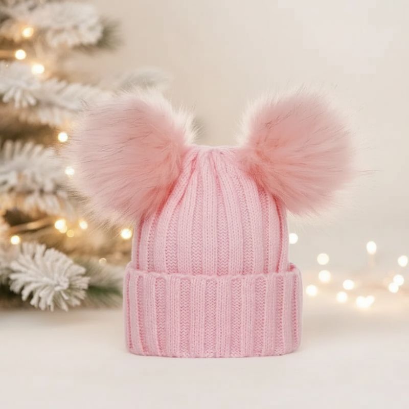 bonnet bebe fille rose avec pompon