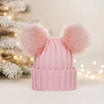 bonnet bebe fille rose avec pompon