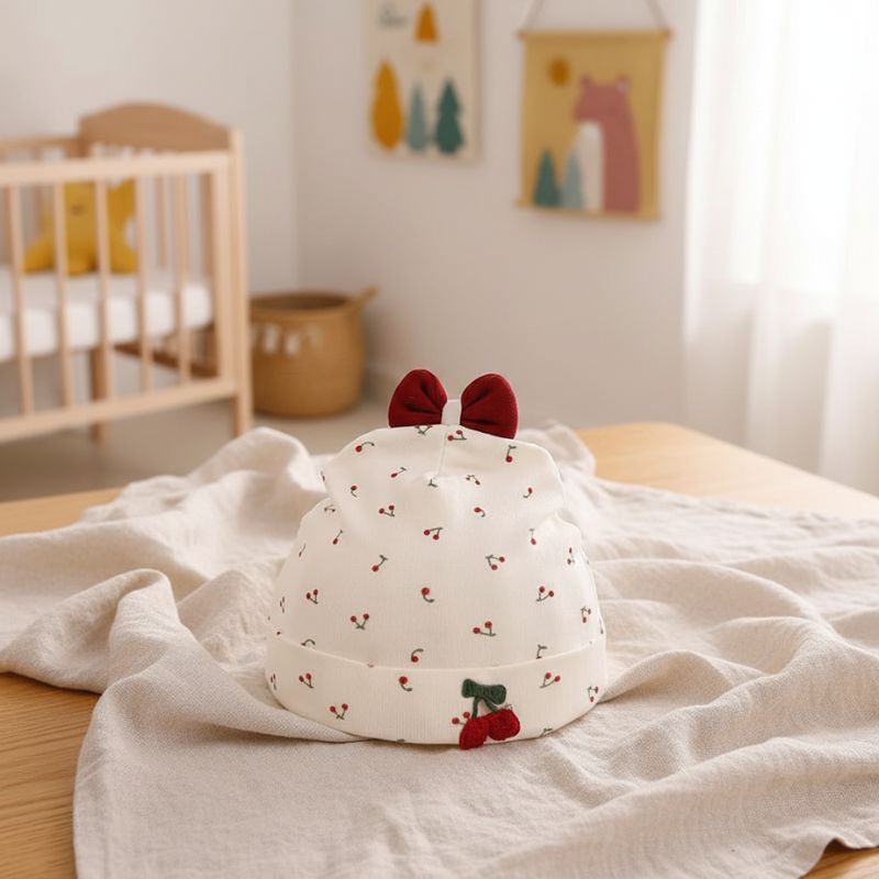 bonnet bébé naissance avec motifs cerises