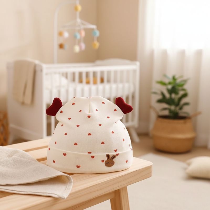 bonnet bébé naissance avec motifs cœurs