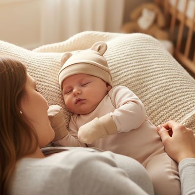 Bonnet bebe naissant beige avec protection hivernal 