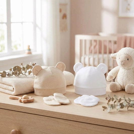 bonnet bebe naissant beige blanc en coton