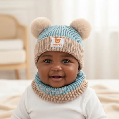 bonnet hiver bebe bleu avec protection thermique