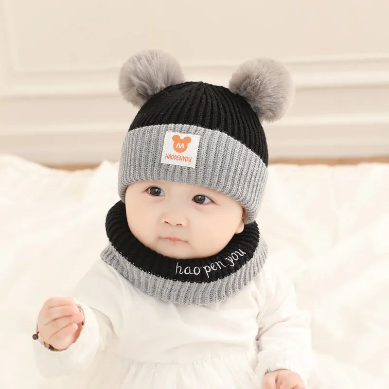 bonnet hiver bebe noir avec protection thermique