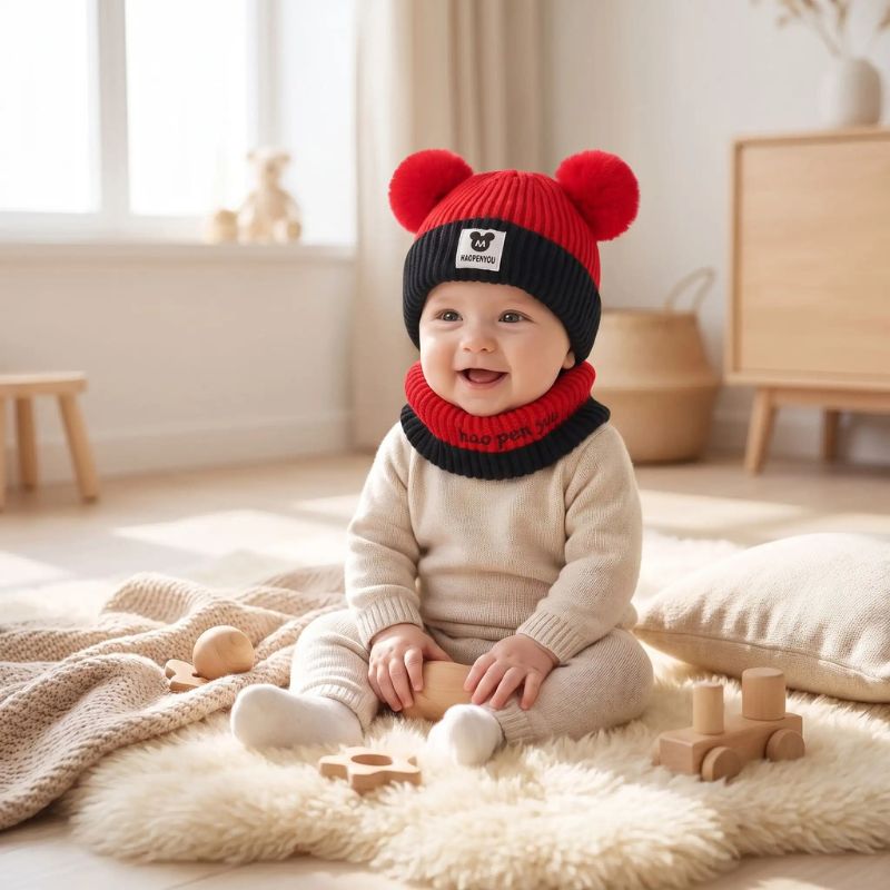 bonnet hiver bebe rouge avec protection thermique