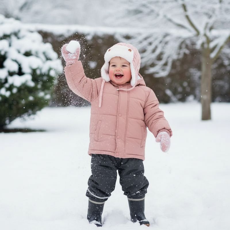 bonnet laine bebe rose avec doublure polaire jeux hivernaux