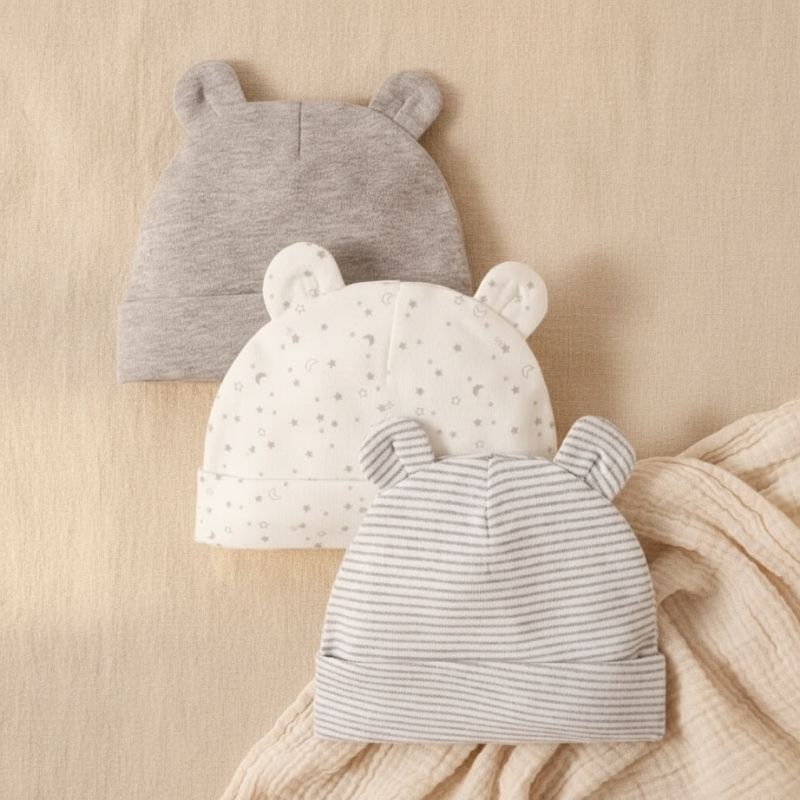 bonnet naissance bébé gris en pack de trois