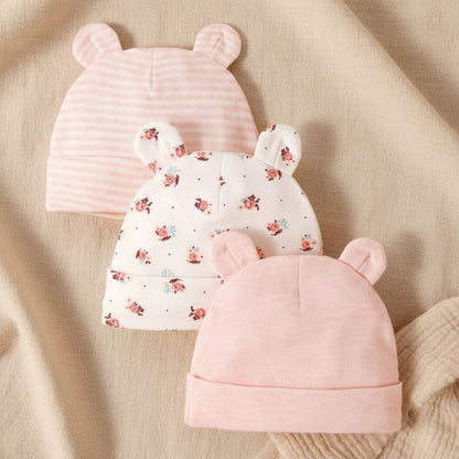 bonnet naissance bébé rose en pack de trois