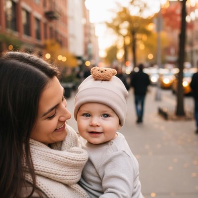 Bonnet pour bebe kaki adaptable pour sortie autonome