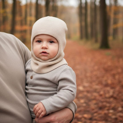 cagoule bebe beige avec protection hivernale