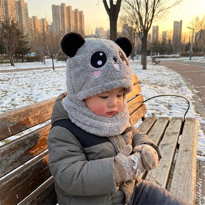 Cagoule bebe gris à matière polaire douce