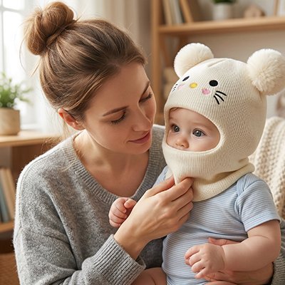 Cagoule pour bebe blanc avec motif animalier brodé