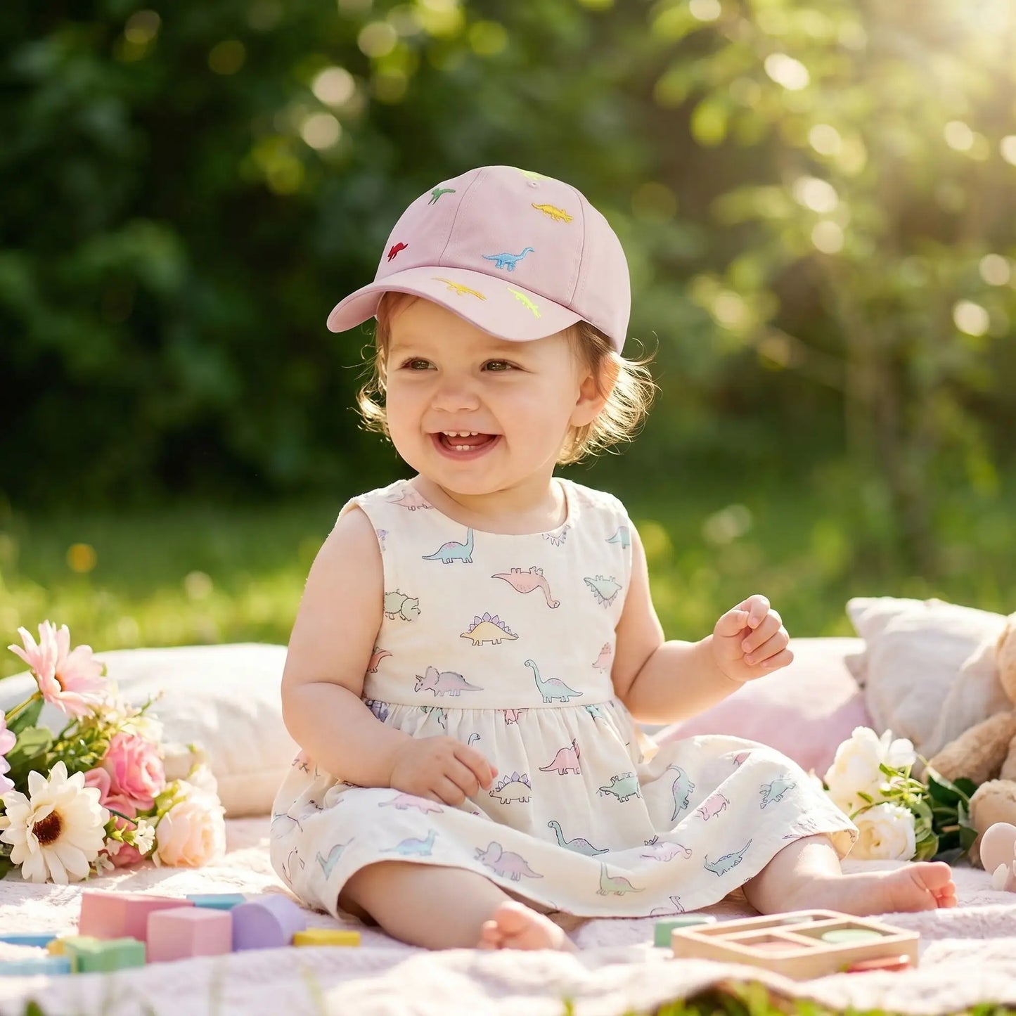 casquette bébé fille heureuse au parc
