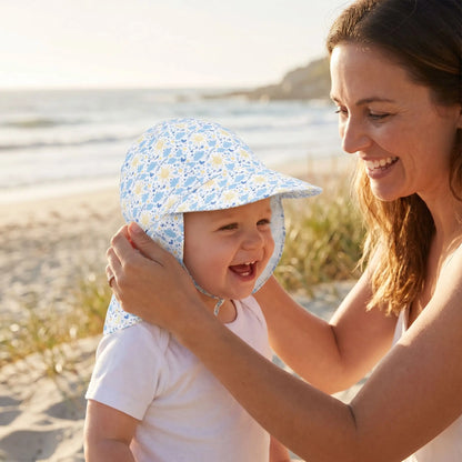 casquette enfant avec maman bébé à la plage
