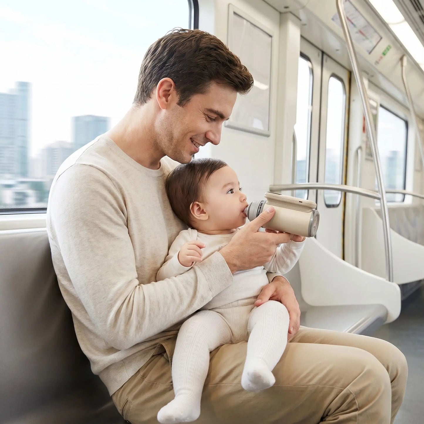 chauffe-biberon nomade métro papa bébé biberon