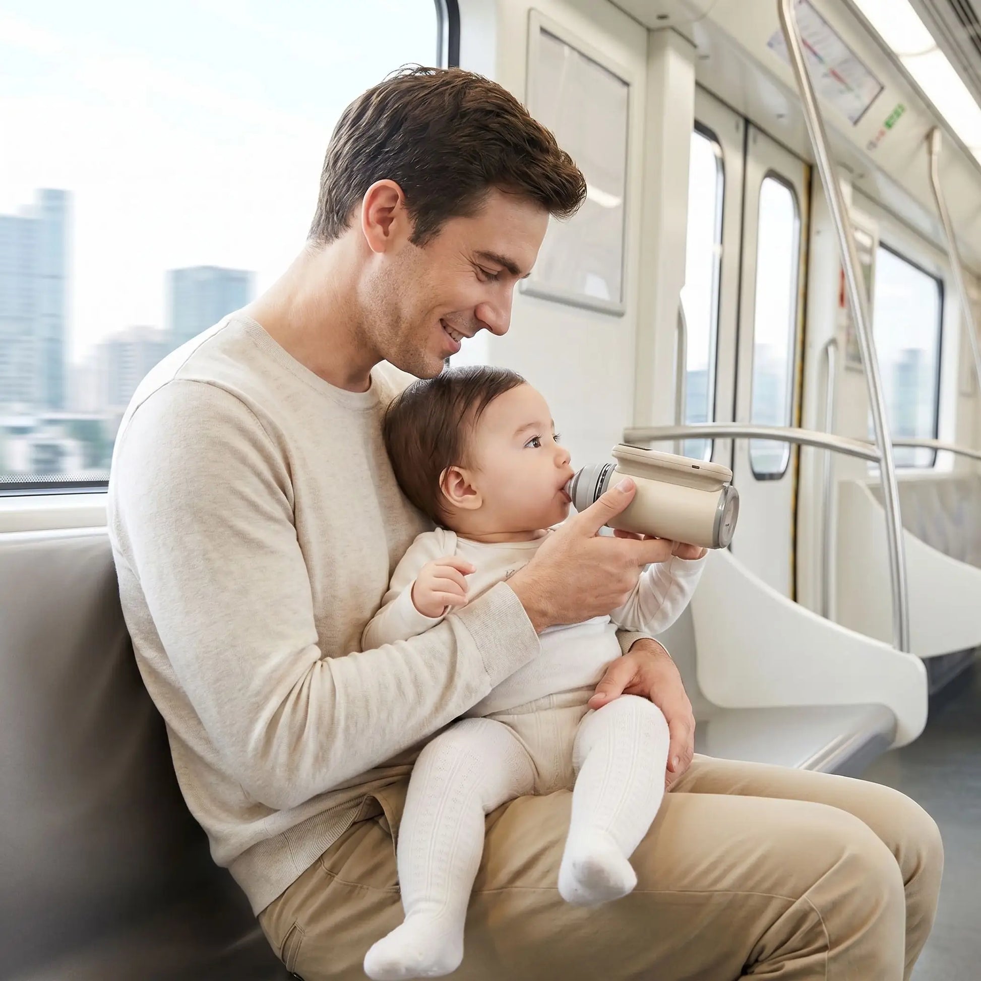 chauffe-biberon nomade métro papa bébé biberon
