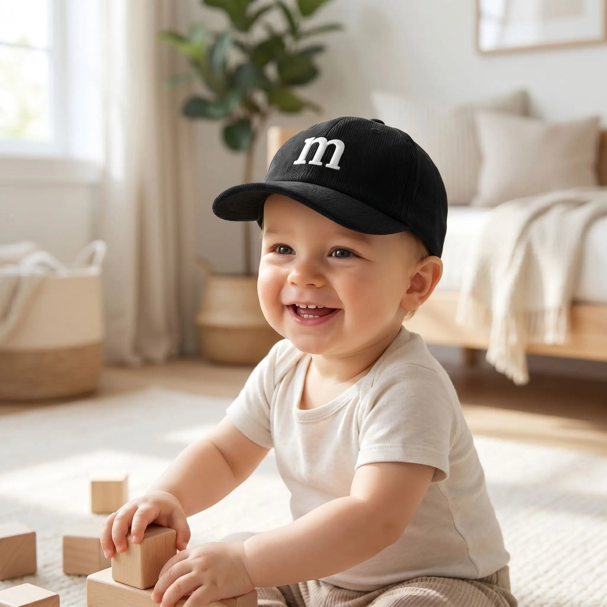 enfant heureux portant casquette bebe nomade