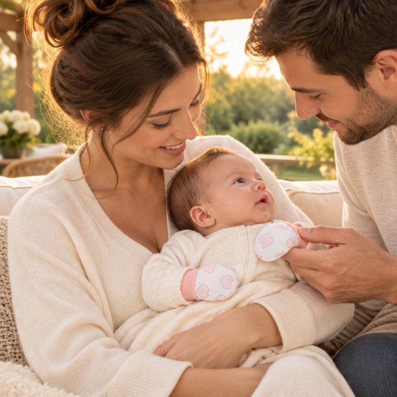 famille heureuse du moufle bébé doucemains