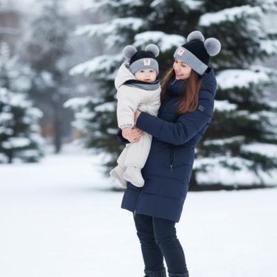 maman bébé heureux du bonnet hiver bebe noir gris