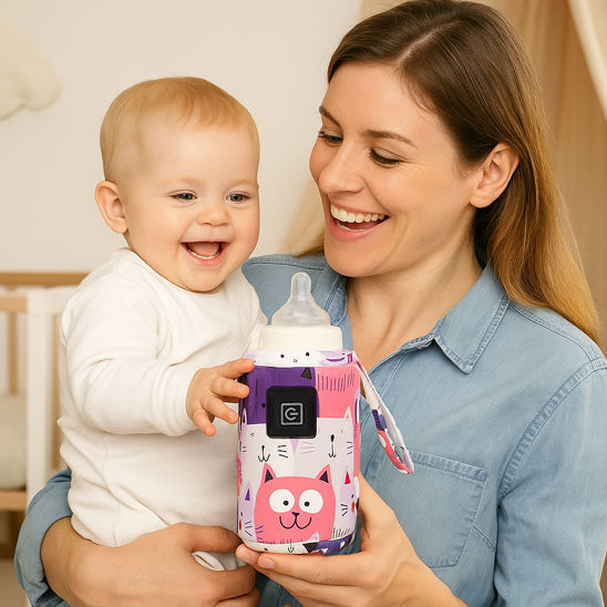 maman bébé souriant chauffe-biberon portable USB rechargeable