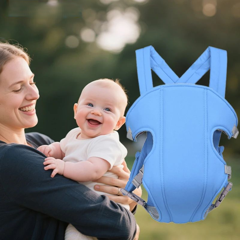 maman et bébé heureux du porte bebe des la naissance nova bleu ciel