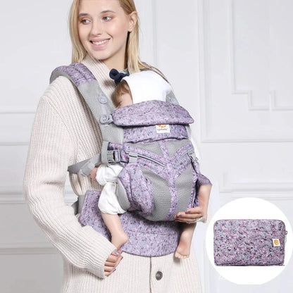 maman heureuse du porte bébé breathbabybag mauve lavande