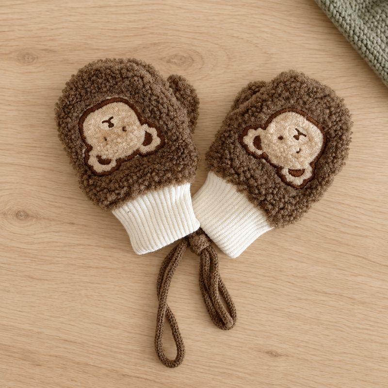 moufle bébé antiperte marron contre le froid