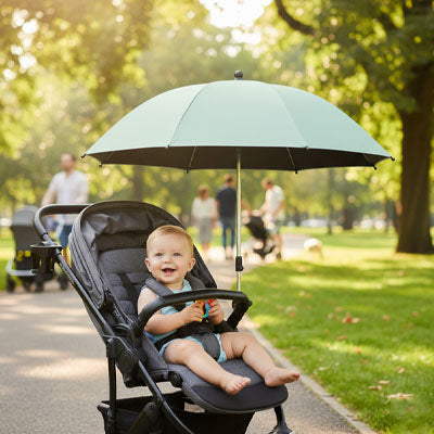 ombrelle pour poussette bébé en promenade au parc 
