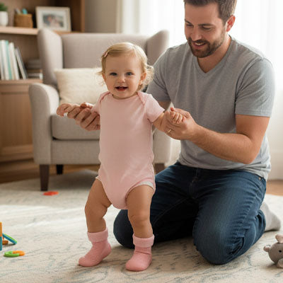 papa bébé heureux des chaussures bébé minipieds