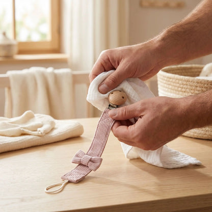 papa nettoyant attache tetine bébé
