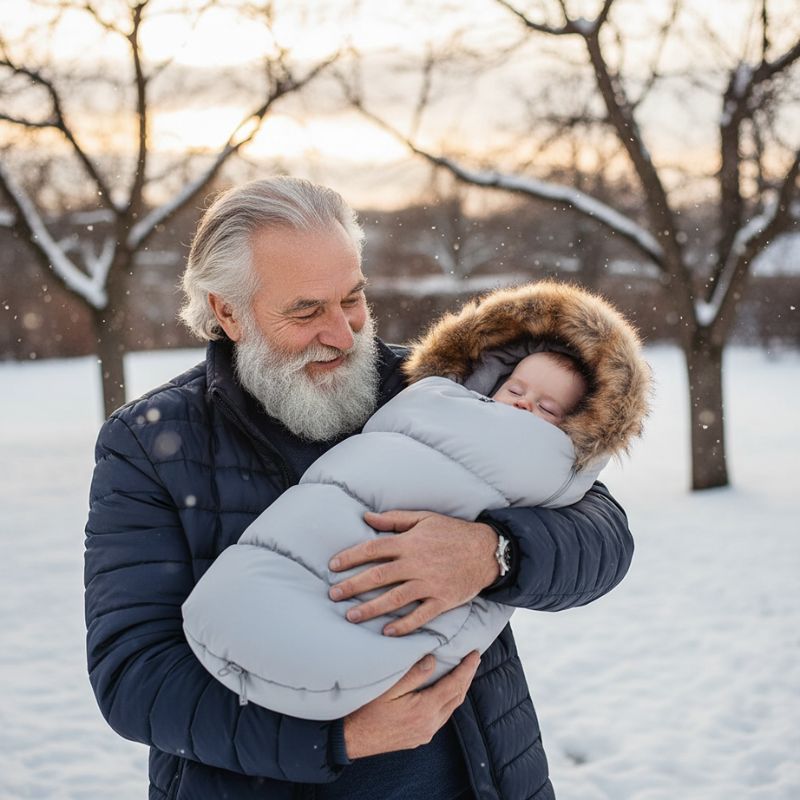 papi tenant bébé dans chanceliere pour poussette universelle