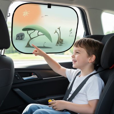 Pare-soleil voiture bébé enfant pointant motif animal