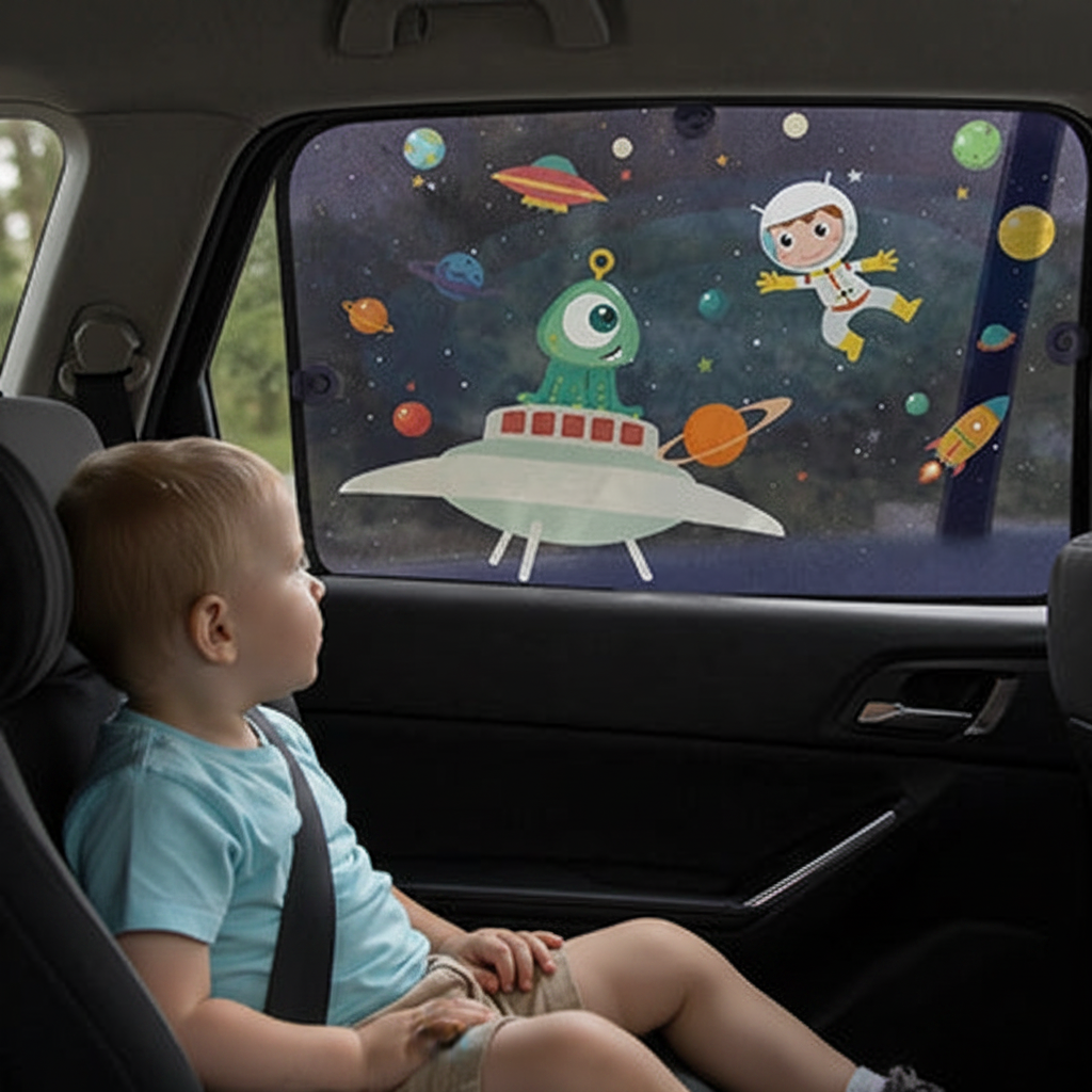 pare soleil voiture bébé observant motif espace