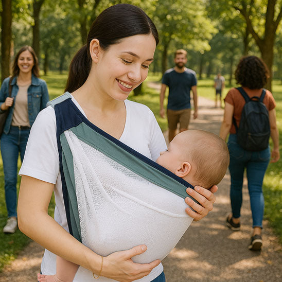 portage echarpe wrap vert bébé endormi