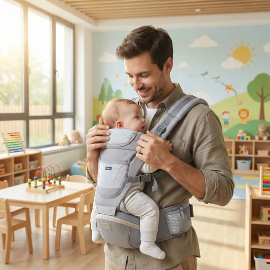 porte bebe avec papa bébé garderie cocon gris