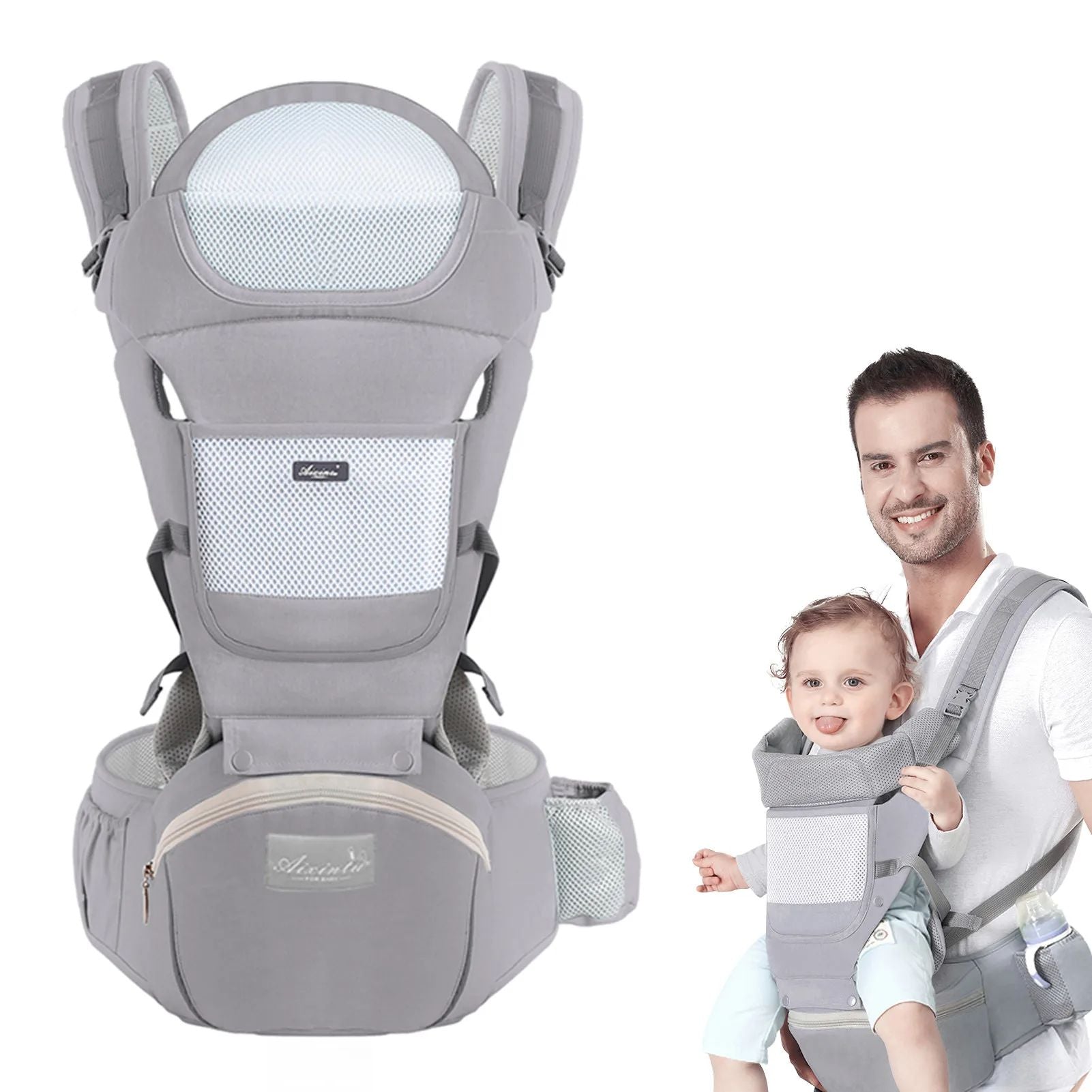 porte bebe papa bébé debout cocon gris