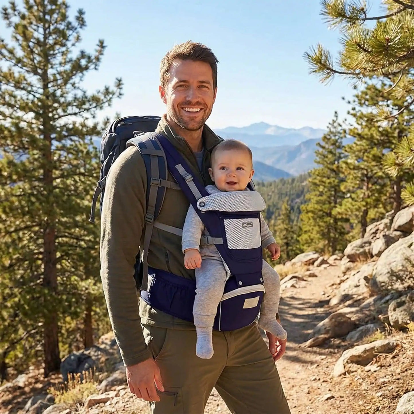 porte bebe papa bébé en randonnée ergonomic bleu foncé